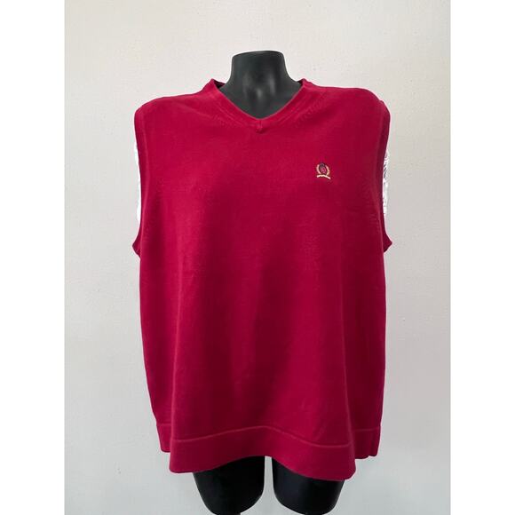 VTG Tommy Hilfiger Sweater Vest Sz L Red Cable Knit Cotton Preppy Y2K Acadamia - Picture 1 of 4